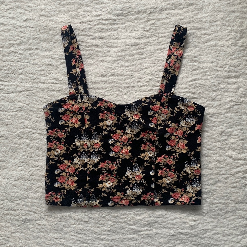 FOREVER 21 floral corset styled cropped tank top